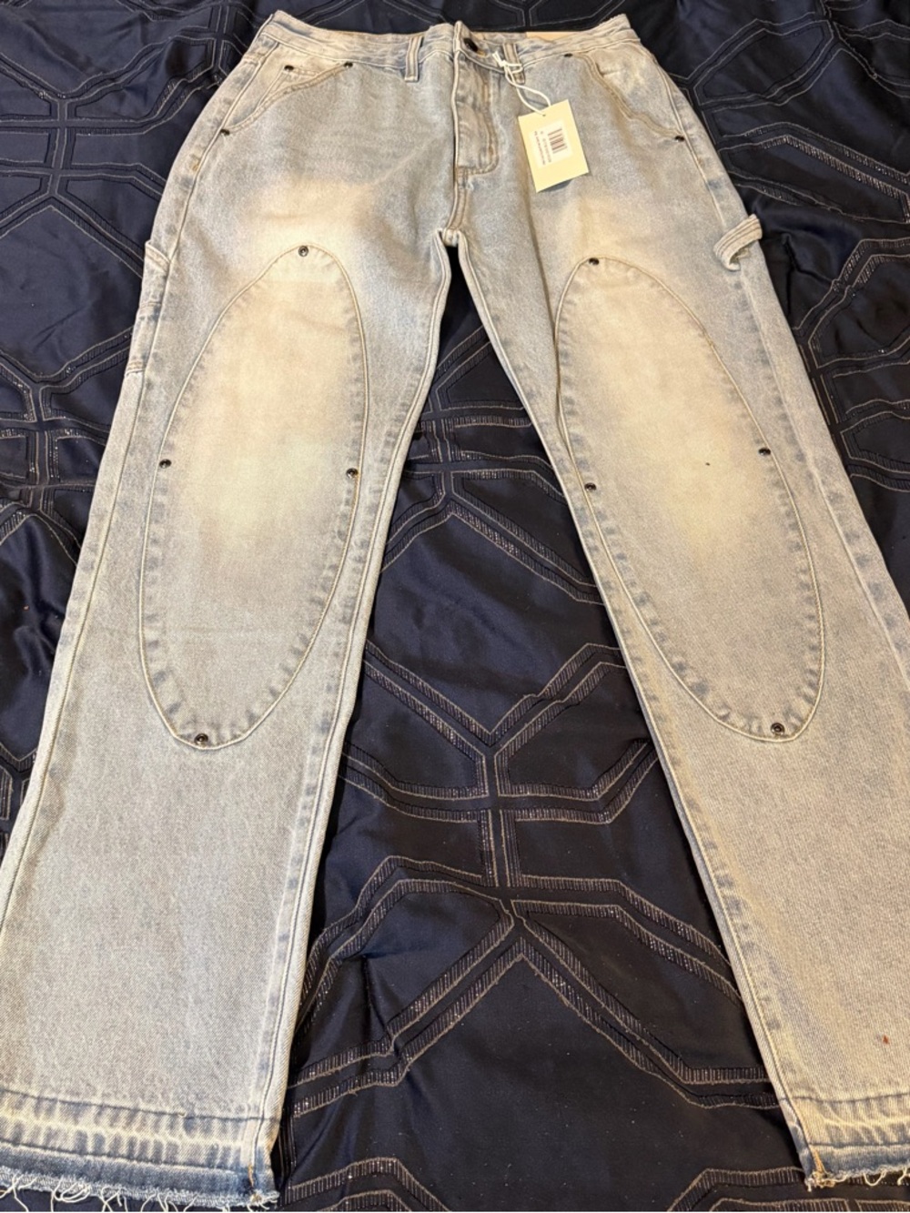 MNML Baggy Jeans in Washed Light Blue with Oval Knee Panels
